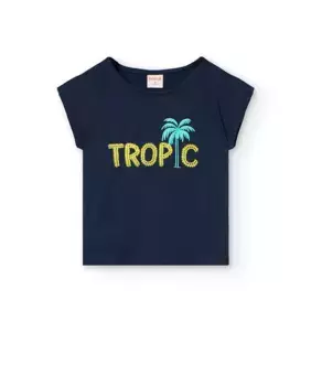 Девочка футболка с коротким рукавом и круглым вырезом Boboli, тёмно-синий
