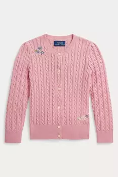 Девочка кардиган с цветочным узором и косами Polo Ralph Lauren, розовый