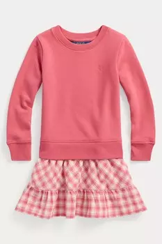Девочка платье толстовка из флиса в клетку Polo Ralph Lauren, розовый