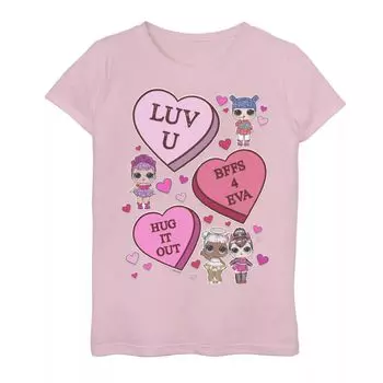 Девочки 7-16 Л.О.Л. Сюрприз! Футболка с рисунком Candy Hearts ко Дню святого Валентина Licensed Character