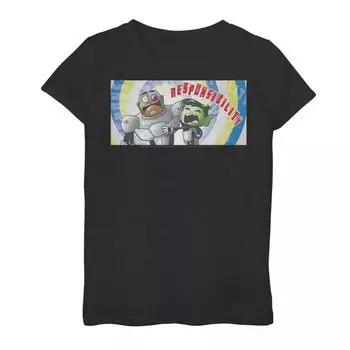 Девочки 7–16 лет. Графика комиксов DC «Юные титаны, вперед!» Футболка с рисунком ответственности Beast Boy Cyborg DC Comics