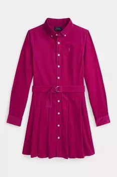 Девочки плиссированное платье оксфорд на пуговицах из 100% хлопка Polo Ralph Lauren, розовый