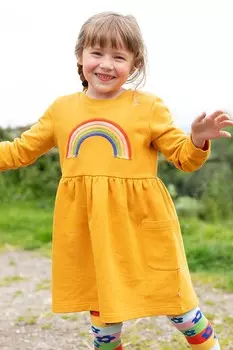 Девочки радужное платье Frugi, желтый