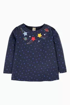 Девочки топ с вышитыми звездами Frugi, синий