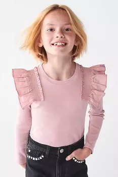 Девушки с длинными рукавами и оборками на теле River Island, розовый
