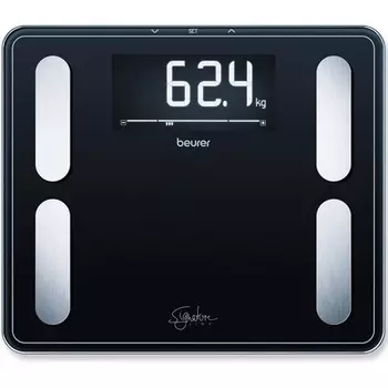 Диагностические весы Beurer BF 410 Black Signature Line с очень большим инверсным ЖК-дисплеем — грузоподъемность до 200 кг — 30x35 см — анализирует до 10 человек