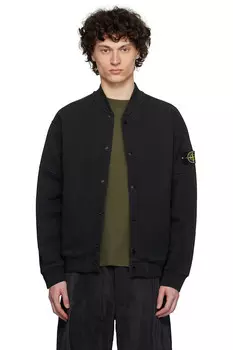 Диагональная велюровая куртка-бомбер с эффектом состаренности Stone Island, черный