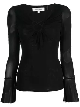 Diane Von Furstenberg блузка с длинными рукавами и кружевом, черный