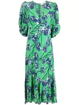 Diane Von Furstenberg платье миди с цветочным принтом, зеленый