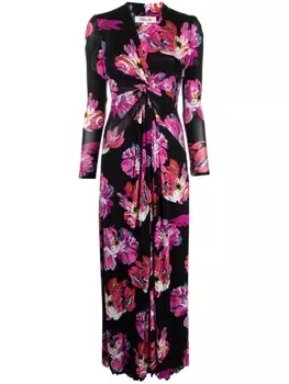 Diane Von Furstenberg платье миди с цветочным узором, черный