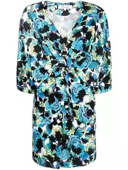 Diane Von Furstenberg платье мини с драпировкой и принтом, синий