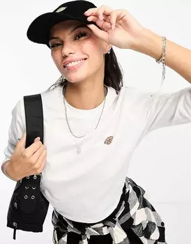 Dickies – Mapleton – Белая футболка с длинными рукавами и небольшим логотипом на груди