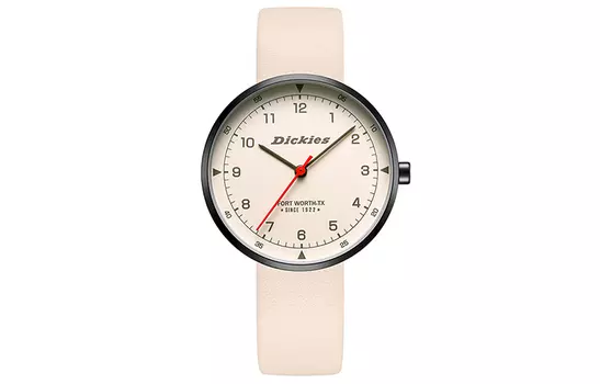 Dickies Наручные часы с кварцевым механизмом, кожаным ремешком, бежевым циферблатом, унисекс