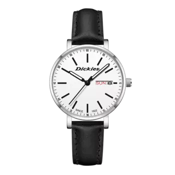 Dickies Наручные часы с кварцевым механизмом, кожаным ремешком, белый циферблат, унисекс