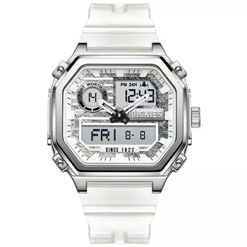 Dickies Наручные часы с кварцевым механизмом, пластиковым ремешком, 44 мм, белый циферблат, унисекс, лимитированная упаковка