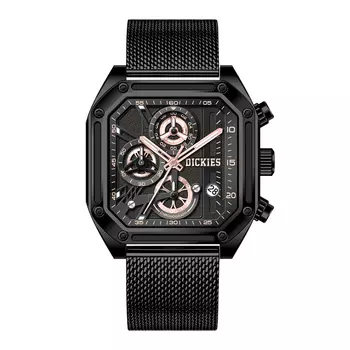 Dickies Наручные часы с кварцевым механизмом, стальным ремешком, черным циферблатом, мужские часы в коробке