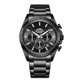 Dickies Наручные часы с кварцевым механизмом, стальным ремешком, 42 мм, черный циферблат, мужские часы