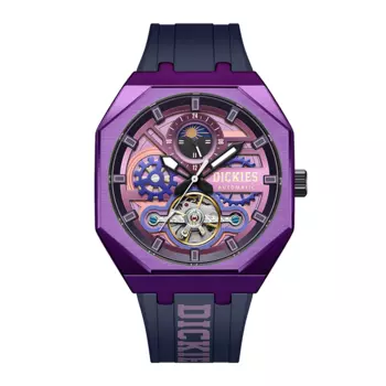 Dickies Наручные часы с механическим механизмом, силиконовым ремешком, фиолетовым циферблатом, упаковка для мужских часов