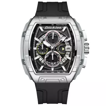 Dickies Наручные часы серии Galaxy с кварцевым механизмом, силиконовым ремешком и черным циферблатом. Мужские часы