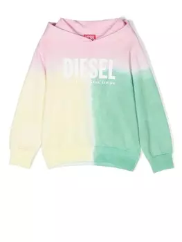 Diesel худи в стиле колор-блок с логотипом, зеленый