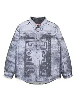 Diesel Kids джинсовая рубашка с логотипом, серый