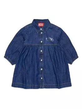 Diesel Kids джинсовое платье-рубашка с вышитым логотипом, синий