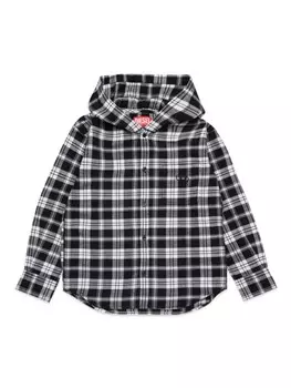 Diesel Kids фланелевая рубашка в клетку с капюшоном, черный