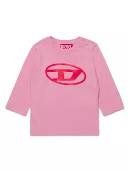 Diesel Kids футболка из хлопка с овальным D-образным принтом, розовый