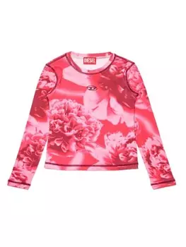 Diesel Kids футболка с длинными рукавами и цветочным принтом, розовый