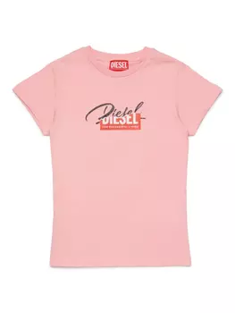 Diesel Kids футболка с логотипом и эффектом потертости, розовый