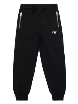 Diesel Kids хлопковые спортивные брюки с логотипом-аппликацией, черный