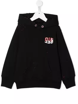 Diesel Kids худи с логотипом и эффектом потертости, черный