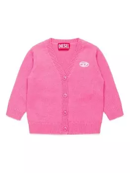 Diesel Kids кардиган с вышитым логотипом и отделкой в рубчик, розовый