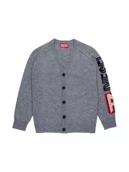 Diesel Kids кардиган с вышитым логотипом, серый