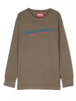 Diesel Kids лонгслив с логотипом, зеленый