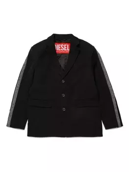 Diesel Kids однобортный пиджак с джинсовой аппликацией, черный