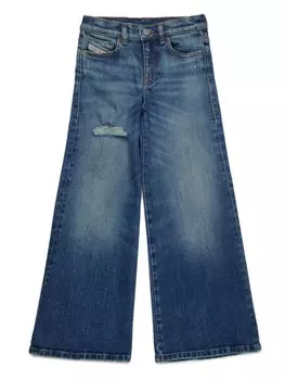 Diesel Kids расклешенные джинсы с эффектом потертости, синий