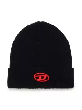 Diesel Kids шапка бини в рубчик с вышитым логотипом, черный