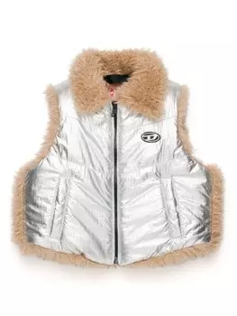 Diesel Kids стеганый жилет с искусственным мехом, серебряный