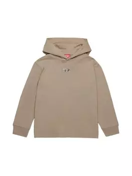 Diesel Kids толстовка с капюшоном и аппликацией-логотипом, нейтральный цвет