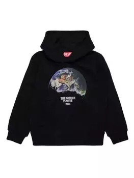 Diesel Kids толстовка с капюшоном и принтом Earth, черный