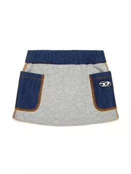 Diesel Kids юбка с джинсовыми вставками и логотипом, серый