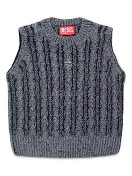 Diesel Kids жилет фактурной вязки с логотипом, серый