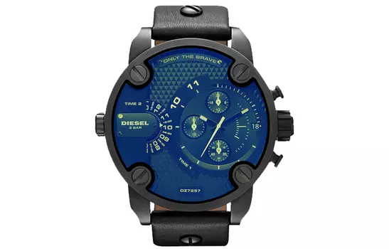 DIESEL Наручные часы Chameleon с кварцевым механизмом, кожаным ремешком и синим циферблатом. Мужские часы
