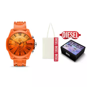 DIESEL Наручные часы MEGA CHIEF Collection с кварцевым механизмом, силиконовым ремешком, 51 мм, оранжевый циферблат, унисекс