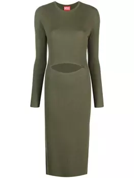 Diesel платье из смесовой шерсти с вырезом, зеленый