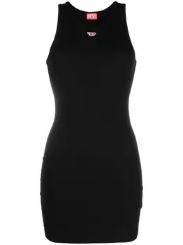 Diesel платье в рубчик с вышитым логотипом, черный