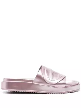 Diesel шлепанцы Oval D с эффектом металлик, розовый