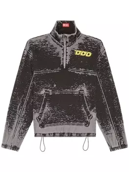 Diesel толстовка Oversized Burnout на молнии, серый