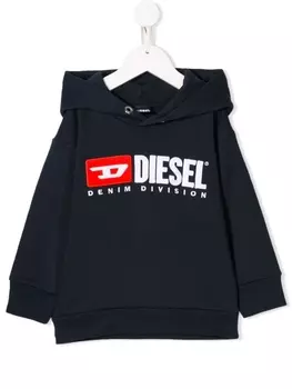 Diesel толстовка с вышитым логотипом и капюшоном, синий